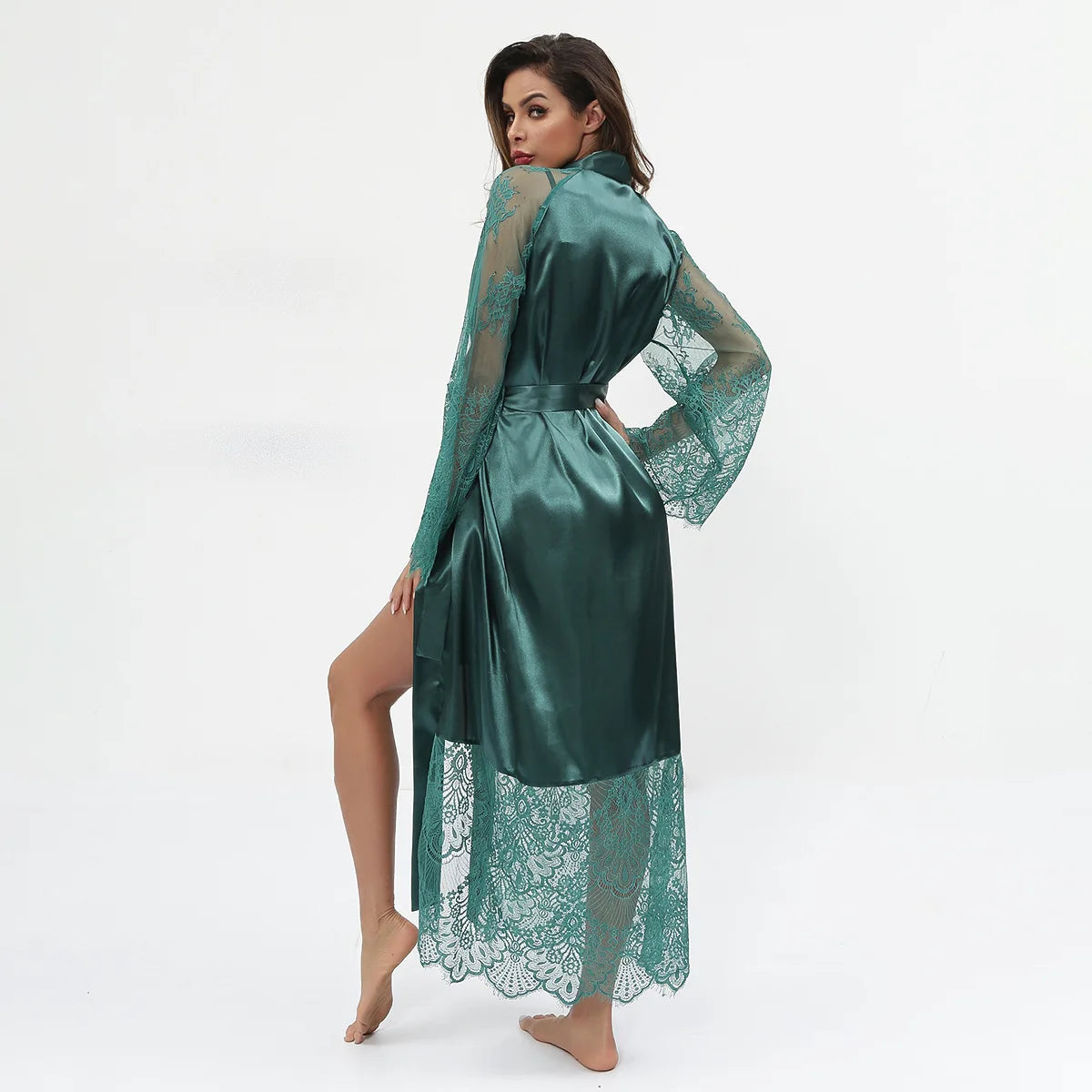 HNMCHIEF Women Pajamas Coat Robe Silky Women Floral Bathrobe Kimono Lace Sleep Robe Long Wedding Bridesmaid Silk Bride Summer
