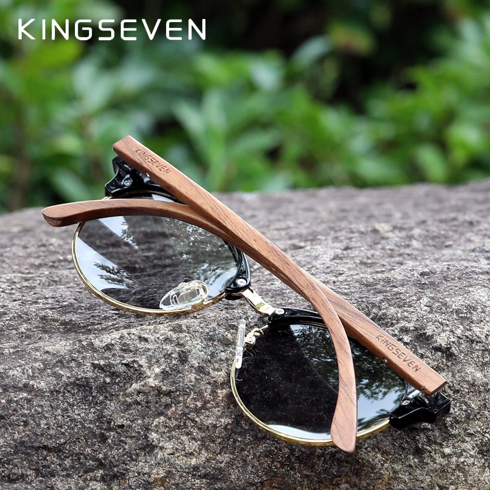 KINGSEVEN Handmade High Quality Black Walnut Wood Sunglasses Men Women Polarized Mirror Sun Glasses Male UV400 Shades Oculos