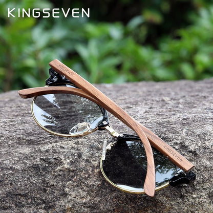 KINGSEVEN Handmade High Quality Black Walnut Wood Sunglasses Men Women Polarized Mirror Sun Glasses Male UV400 Shades Oculos