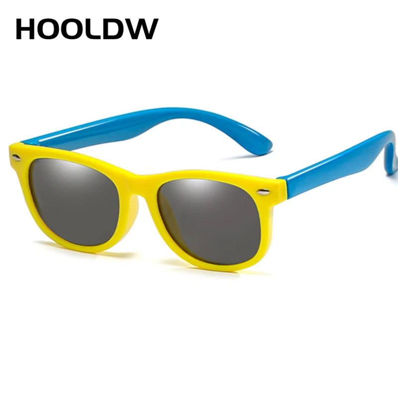HOOLDW New Kids Sunglasses Children Polarized Sun Glasses Boys Girls Glasses Silicone Flexible Safety Baby Shades UV400 Eyewear yellow blue