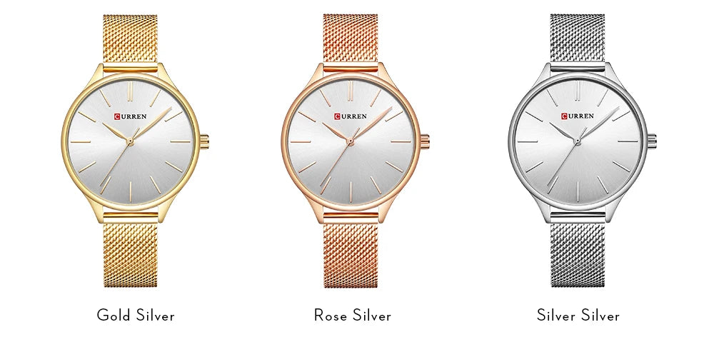 CURREN Original Women's Luxury Watch Matte Dial Japanese Quartz Movement Stainless Steel Mesh Strap with Box
