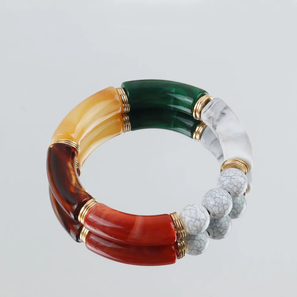 FishSheep Bohemian Transparent Acrylic Foil Bamboo Bracelets for Women Elastic Beads Link Chain Cuff Bracelets & Bangles Jewelry