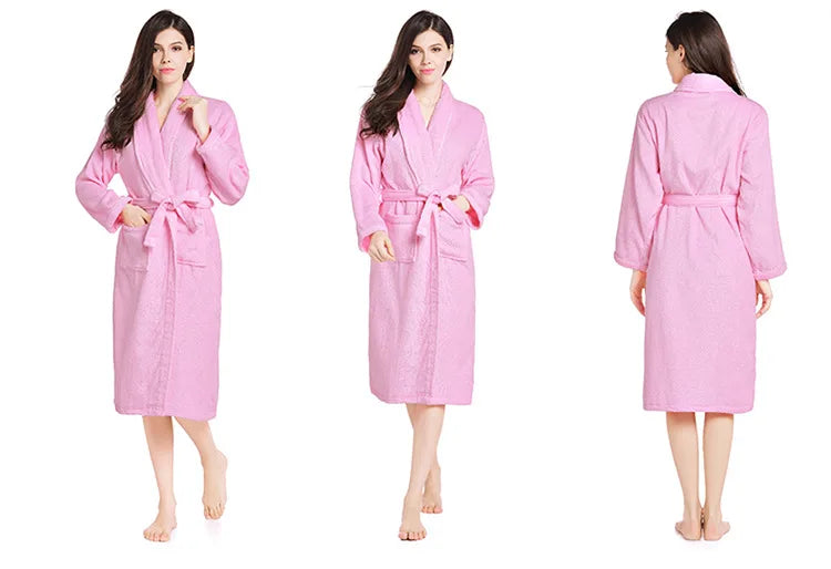 Home Bathrobe 100% Cotton pink Toweling Terry Robe Unisex lovers Soft Bath Robe Men And Women Nightrobe Sleepwear Casual 2024