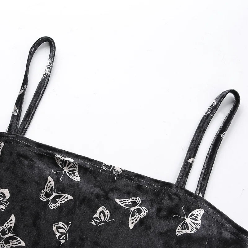 Harajuku Black Dress Women Gothic Spaghetti Strap Backless Off Shoulder Dresses Female Fashion Casual Print Sexy Dress