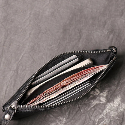 SIMLINE Genuine Leather Wallet For Men Male Real Cowhide Men's Long Zipper Slim Clutch Wallets Purse With Card Holder Phone Bag