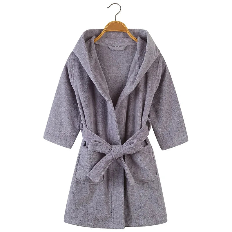100% Cotton Toweling Terry Robe Kids Cartoon Robe Boy&Girls Hooded Robe Winter Warm Bathrobe Soft Sleeprobe Kids Casual Homewear gray Hooded