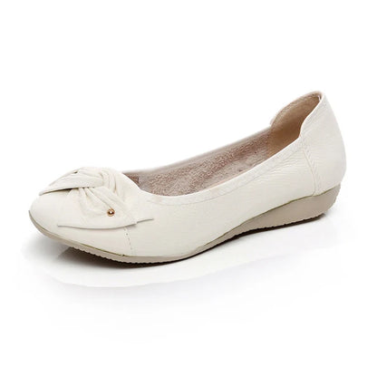 EOFK Women Ballet Flats Genuine Leather Shoes Spring Soft Casual Comfy Ballerina Flat Ladies Shallow Slip On Female Loafers white