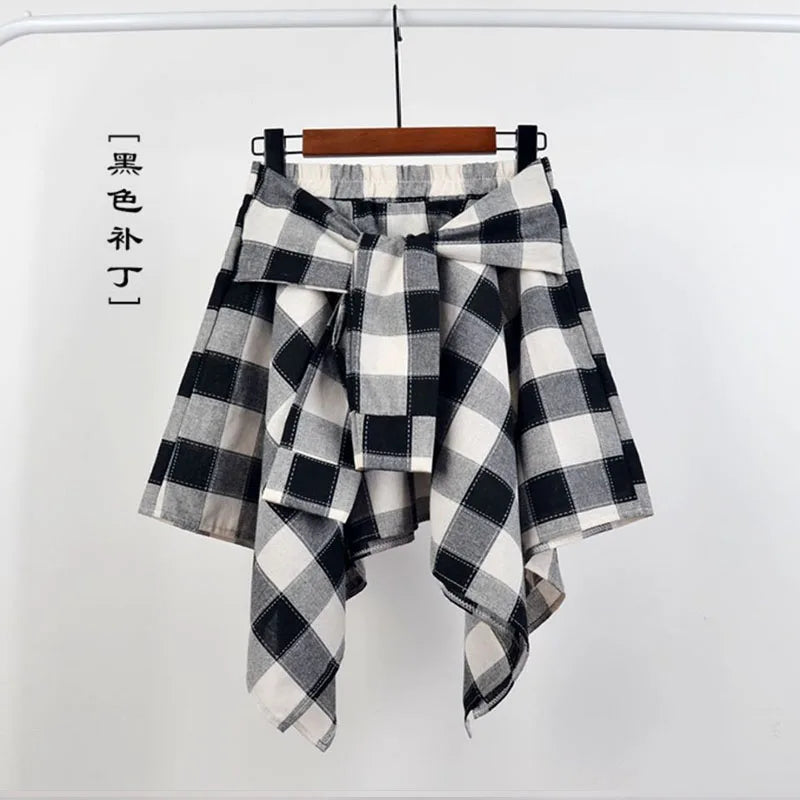 TOTRUST Fashion College Asymmetrical Skirt Women Summer Plaid Skirt Women Casual Students Fake Shirt Mini Skirt Female Saia 5 One Size