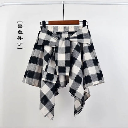 TOTRUST Fashion College Asymmetrical Skirt Women Summer Plaid Skirt Women Casual Students Fake Shirt Mini Skirt Female Saia 5 One Size