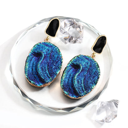 AENSOA Vintage Abstract Simulated Natural Stone Dangle Earrings for Women Van Gogh Painting Star Geometric Volcanic Rock Earring