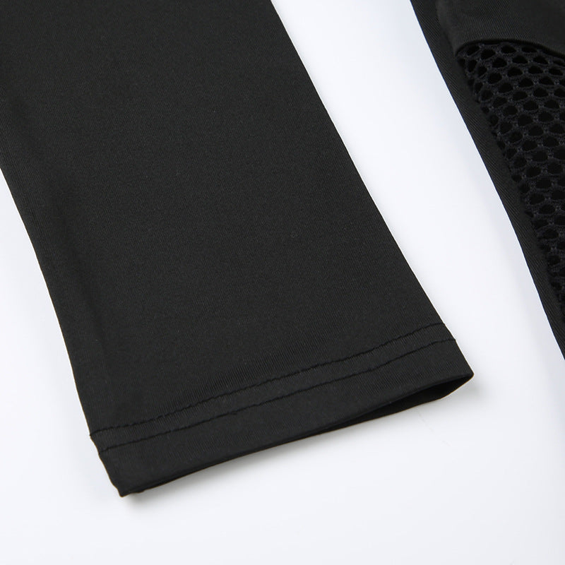 AltGoth Dark Punk Cyber T-shirt Women Gothic Streetwear Mesh Patchwork Long Sleeve O-neck Crop Tee Tops Harajuku Sexy Clothes