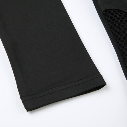 AltGoth Dark Punk Cyber T-shirt Women Gothic Streetwear Mesh Patchwork Long Sleeve O-neck Crop Tee Tops Harajuku Sexy Clothes