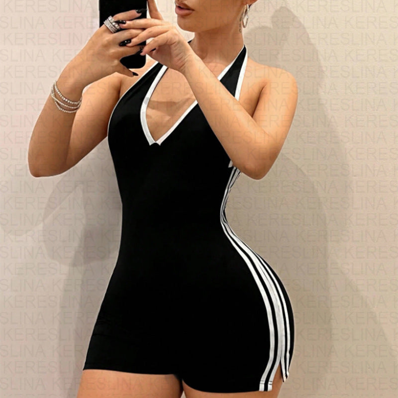 Women's Sexy Striped Backless Jumpsuit Off-Shoulder Hot Girl Suspender Fashion Personality New 2025 Badiee Stylez