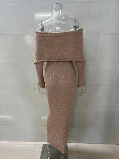 Leosoxs Slash Neck Knitted Dress Women Thin Autumn Long Sleeve Elegant Vacation Beach Party Midnight Clubwear Mini Bodycon