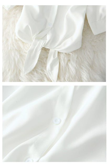 2023 Fashion Solid Color White Women Shirt Casual Blouses Autumn Half Sleeve Elegant Office Lady Tops 19870
