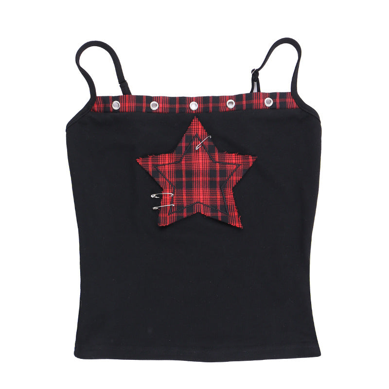 AltGoth Y2k E-girl Vintage Camis Women Mall Gothic Cyber Punk Emo Alt Grunge Hotsweet Plaid Pentagram Patchwork Crop Tank Tops