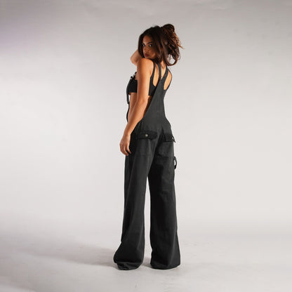 Jumpsuits Women Jeans Overalls Sexy Backless Vintage Full Length Denim Straight Pants Loose Pockets Distressed Washed Casual