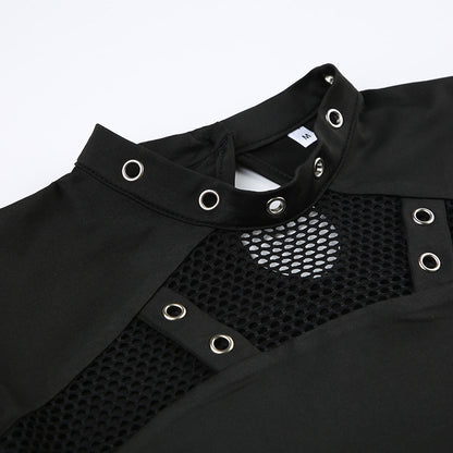 AltGoth Dark Punk Cyber T-shirt Women Gothic Streetwear Mesh Patchwork Long Sleeve O-neck Crop Tee Tops Harajuku Sexy Clothes