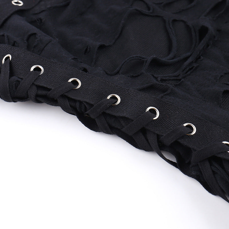 AltGoth Cyber Y2k Hole Vest Women Streetwear Harajuku Vintage Gothic Sexy O-neck Mesh Patchwork See Through Crop Tank Tops Femme