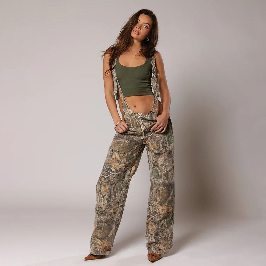 Jumpsuits Women Jeans Overalls Sexy Backless Vintage Full Length Denim Straight Pants Loose Pockets Distressed Washed Casual