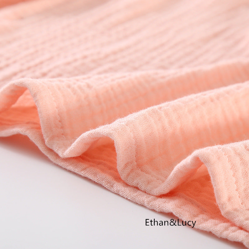 Summer 100% Cotton Gauze Crepe Short Sleeve Robes for Women and Men Solid Bathrobe Loose Soft Japanese-style Kimono Robe 2021