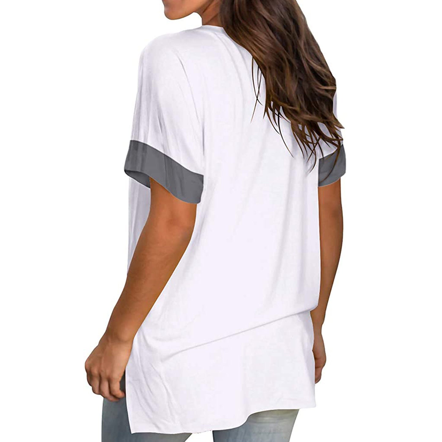 2024 Europe and the United States spring and summer cross-border new women's base shirt solid color V-neck short-sleeve stitchin