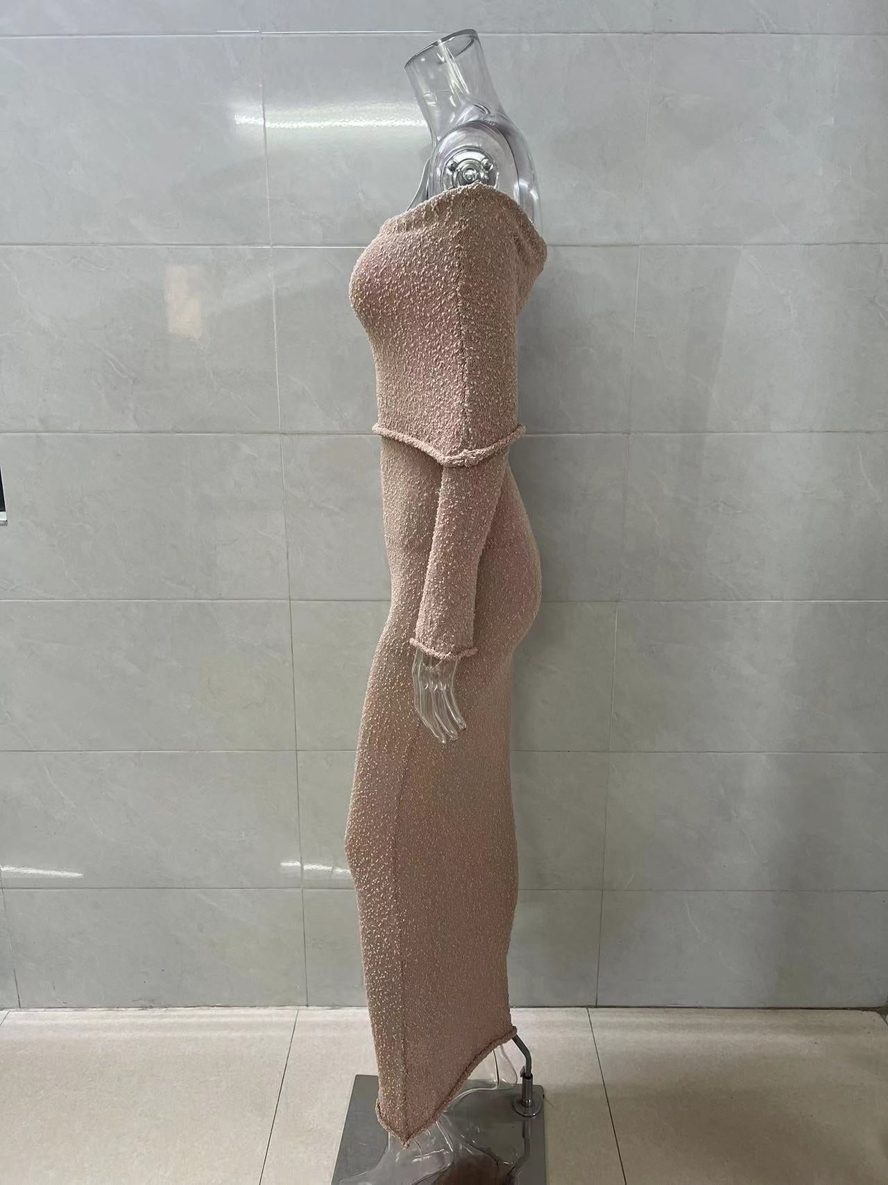 Leosoxs Slash Neck Knitted Dress Women Thin Autumn Long Sleeve Elegant Vacation Beach Party Midnight Clubwear Mini Bodycon