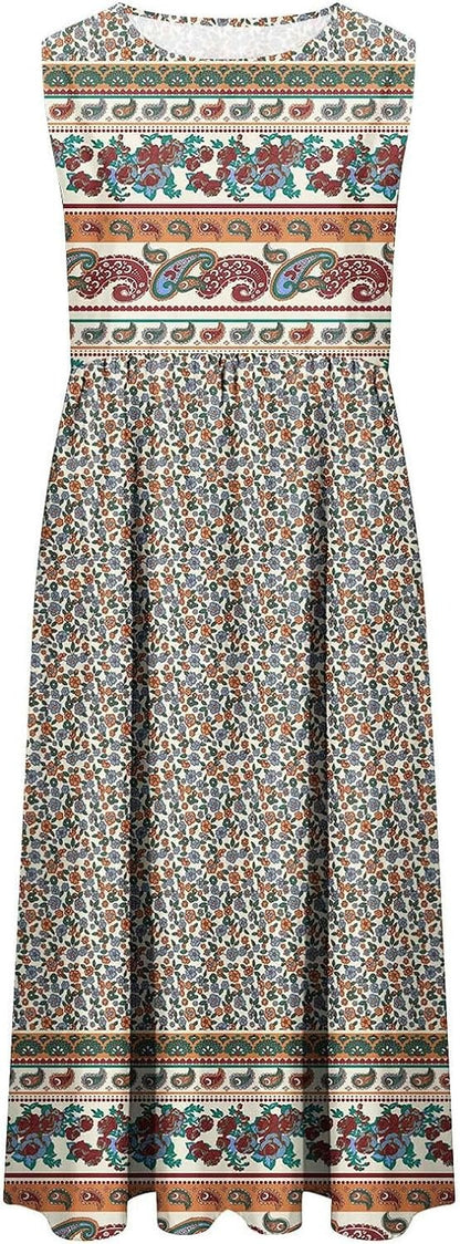 Europe and the United States 2024 spring and summer new print sleeveless pullover dress women casual plus-size dress