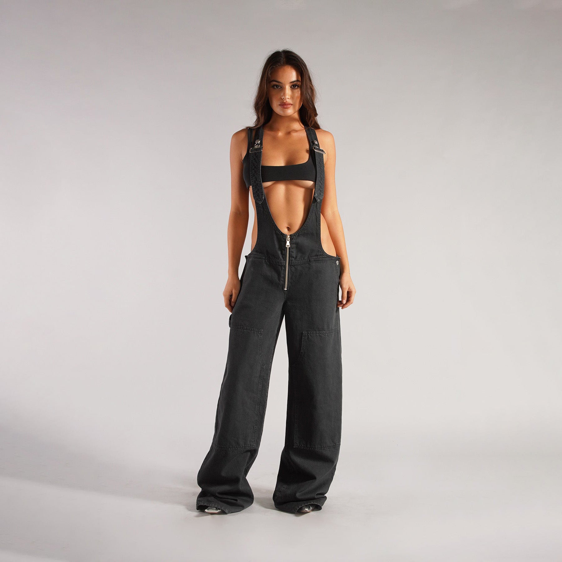 Jumpsuits Women Jeans Overalls Sexy Backless Vintage Full Length Denim Straight Pants Loose Pockets Distressed Washed Casual