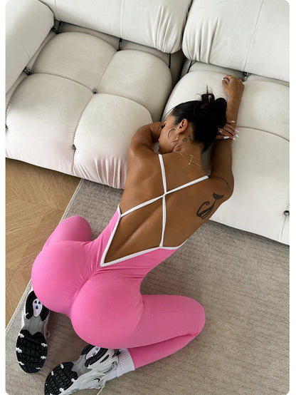 Color Blocking Straps Sports Yoga Jumpsuit Sleeveless Quick Drying Thread Tight Fitting Fitness One-Piece Yoga Suit Luxury Brand