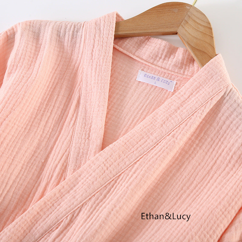 Summer 100% Cotton Gauze Crepe Short Sleeve Robes for Women and Men Solid Bathrobe Loose Soft Japanese-style Kimono Robe 2021