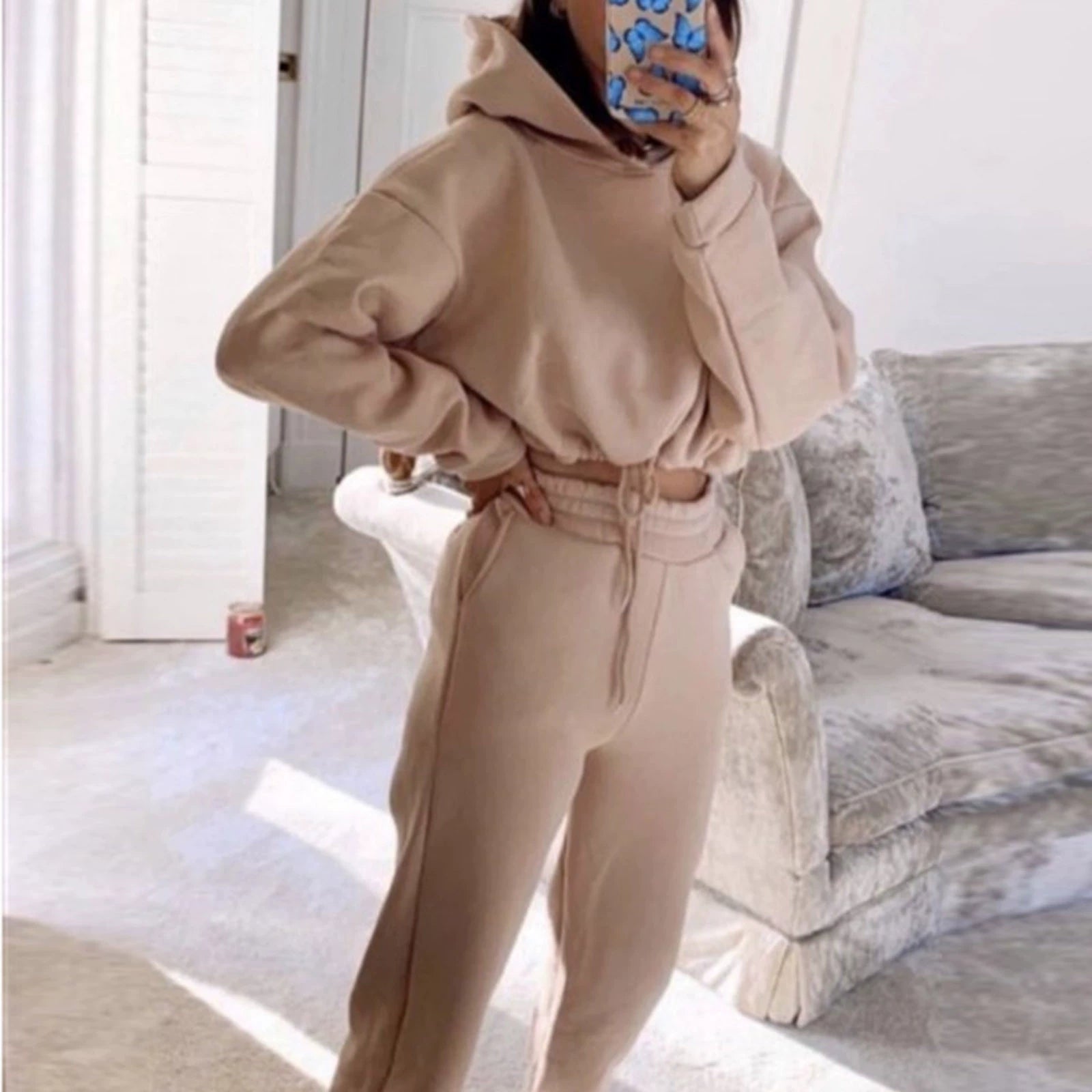 Fashion Trend Women's Wear, Long-sleeved Sports Casual Suit Waist Two-piece Set Badiee Stylez