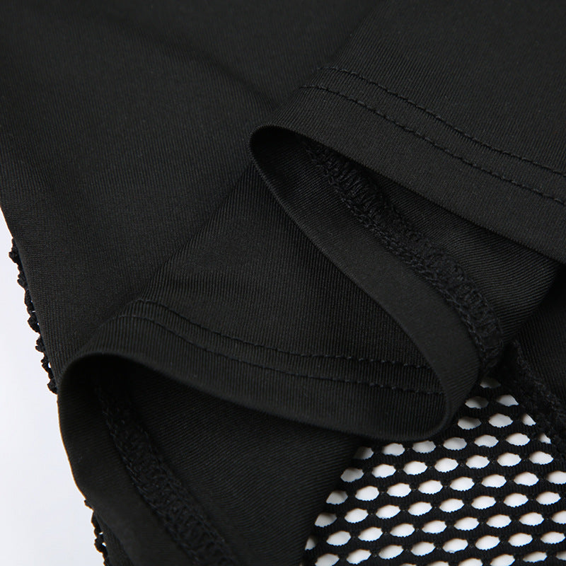 AltGoth Dark Punk Cyber T-shirt Women Gothic Streetwear Mesh Patchwork Long Sleeve O-neck Crop Tee Tops Harajuku Sexy Clothes