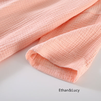 Summer 100% Cotton Gauze Crepe Short Sleeve Robes for Women and Men Solid Bathrobe Loose Soft Japanese-style Kimono Robe 2021