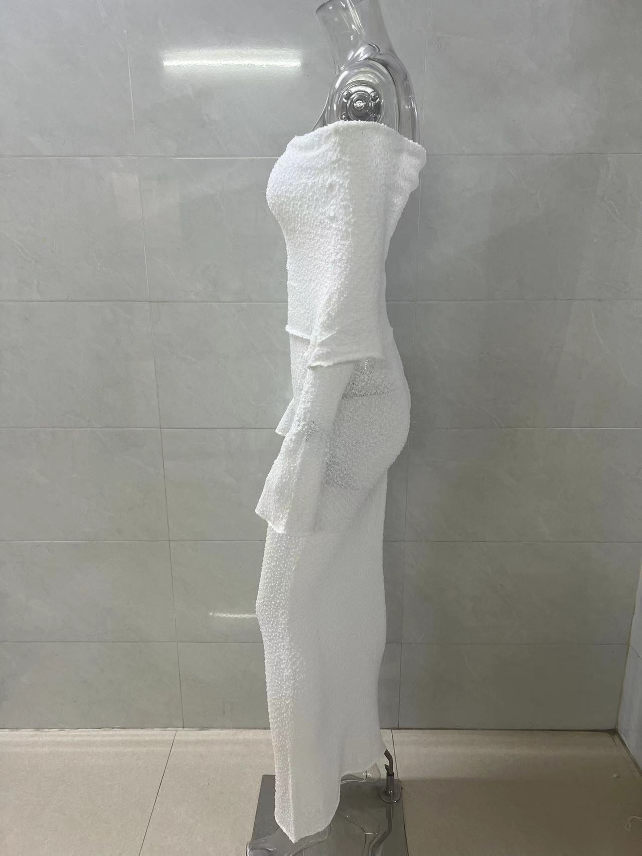 Leosoxs Slash Neck Knitted Dress Women Thin Autumn Long Sleeve Elegant Vacation Beach Party Midnight Clubwear Mini Bodycon