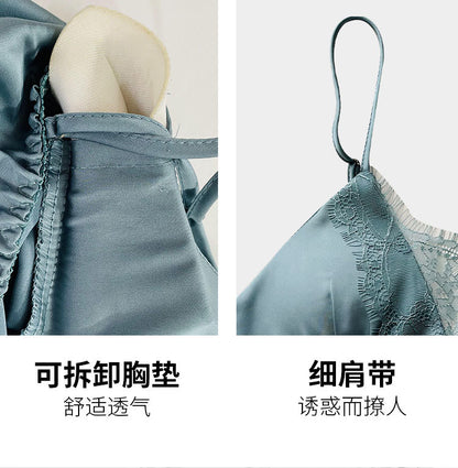 White 5PCS Sleep Set Pajamas Lady Lace Satin Pyjamas Kimono Bath Gown Loose Sleepwear Home Cloting V-Neck Casual Nightwear