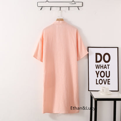 Summer 100% Cotton Gauze Crepe Short Sleeve Robes for Women and Men Solid Bathrobe Loose Soft Japanese-style Kimono Robe 2021