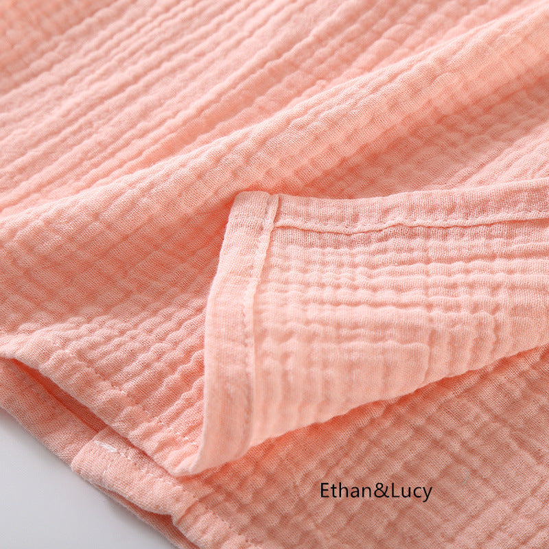 Summer 100% Cotton Gauze Crepe Short Sleeve Robes for Women and Men Solid Bathrobe Loose Soft Japanese-style Kimono Robe 2021