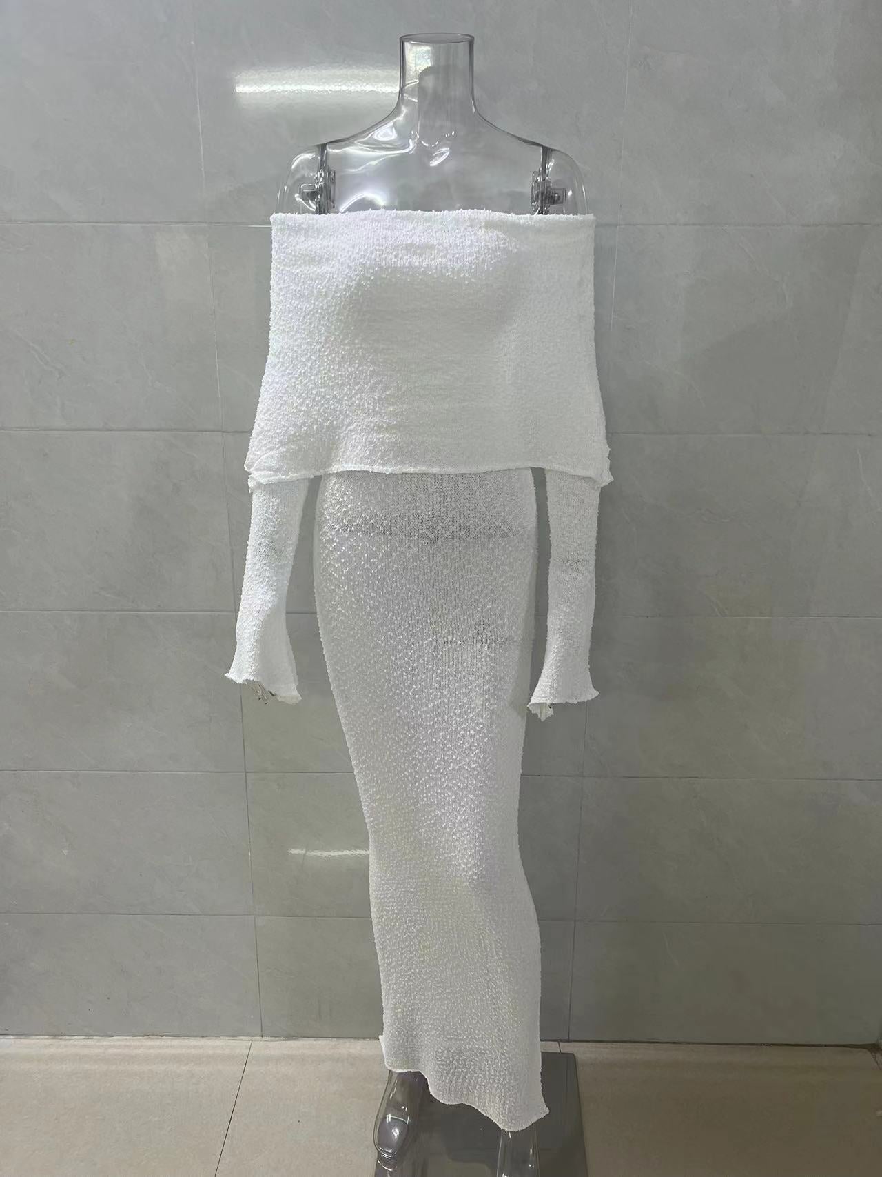 Leosoxs Slash Neck Knitted Dress Women Thin Autumn Long Sleeve Elegant Vacation Beach Party Midnight Clubwear Mini Bodycon