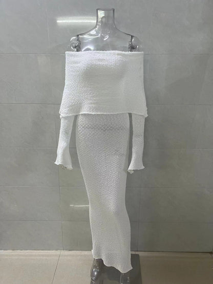 Leosoxs Slash Neck Knitted Dress Women Thin Autumn Long Sleeve Elegant Vacation Beach Party Midnight Clubwear Mini Bodycon