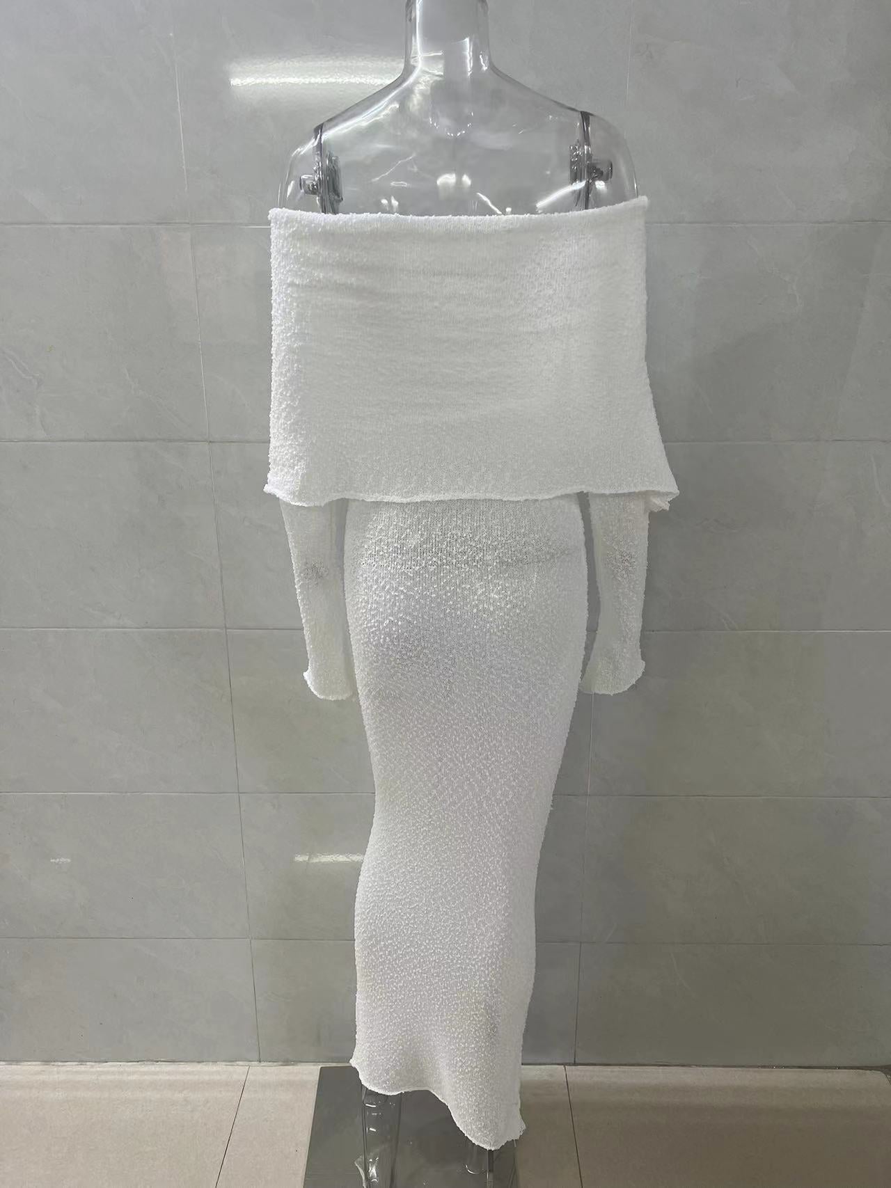 Leosoxs Slash Neck Knitted Dress Women Thin Autumn Long Sleeve Elegant Vacation Beach Party Midnight Clubwear Mini Bodycon