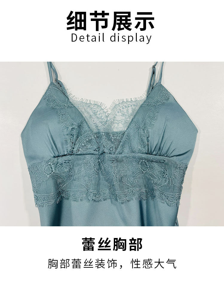 White 5PCS Sleep Set Pajamas Lady Lace Satin Pyjamas Kimono Bath Gown Loose Sleepwear Home Cloting V-Neck Casual Nightwear