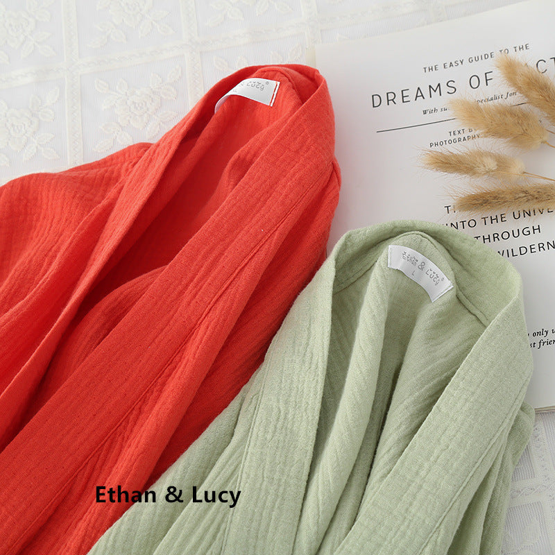 Summer 100% Cotton Gauze Crepe Short Sleeve Robes for Women and Men Solid Bathrobe Loose Soft Japanese-style Kimono Robe 2021