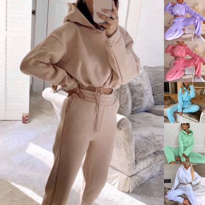 Fashion Trend Women's Wear, Long-sleeved Sports Casual Suit Waist Two-piece Set Badiee Stylez