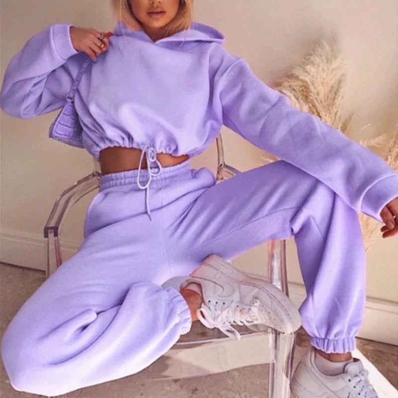 Fashion Trend Women's Wear, Long-sleeved Sports Casual Suit Waist Two-piece Set Badiee Stylez