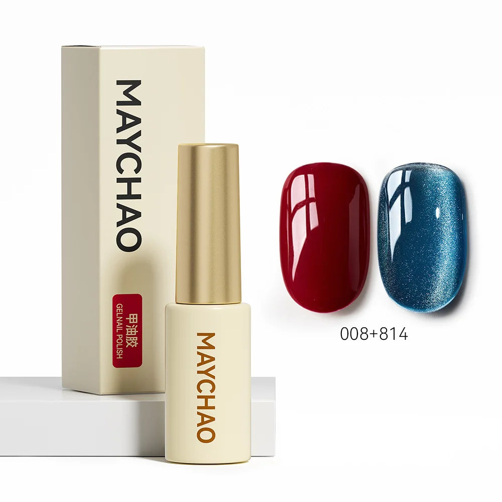 MAYCHAO 5ML Gel Nail Polish 9D Laser Diamond Glitter Cat Eye Gel Semi-Permanent Soak Off UV LED Gel Nail Manicure Tools Nail Art 008And814
