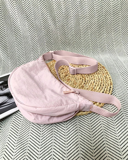 Casual Nylon Hobos Shoulder Bags for Women Lightweight Portable Ladies Crossbody Bag Simple Solid Color Female Handbags Purse Pink