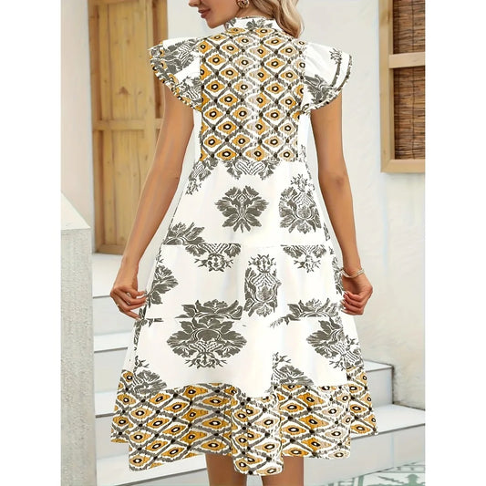 Plus Size Fashion Women's Elegant V-Neck Floral Print Dress Lightweight Long Sleeveless Summer Dress