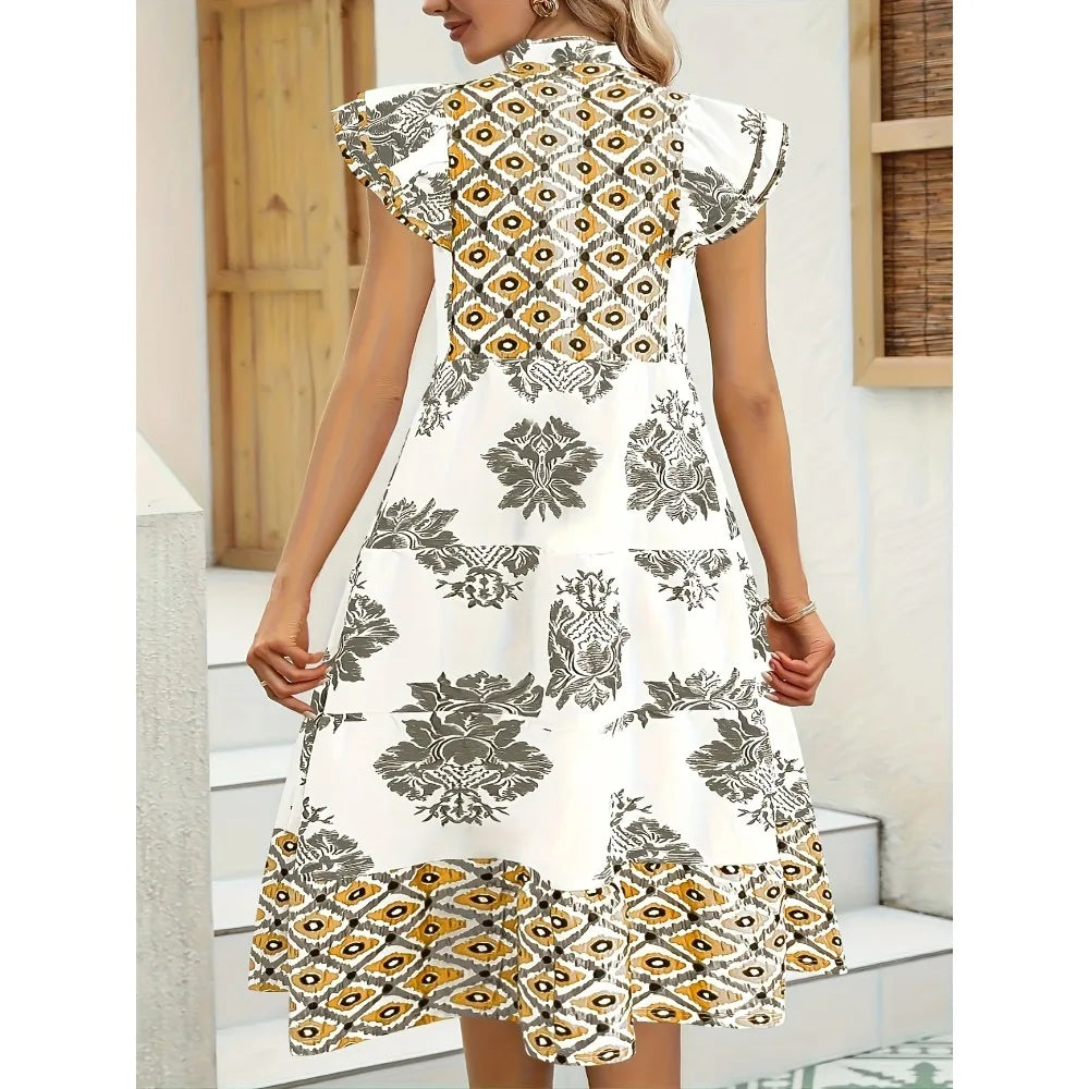 Plus Size Fashion Women's Elegant V-Neck Floral Print Dress Lightweight Long Sleeveless Summer Dress