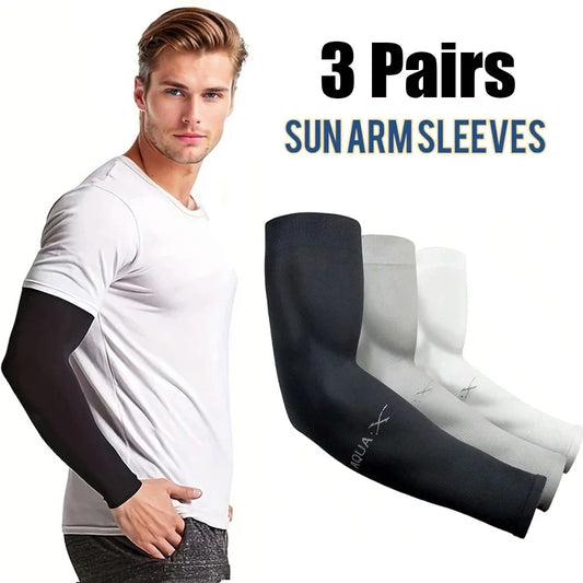 3Pairs Fashion Sun Ice Silk Sleeves Unisex Summer Sun Protection Arm Sleeves Suitable for Outdoor Riding, Driving, Fishing Badiee Stylez